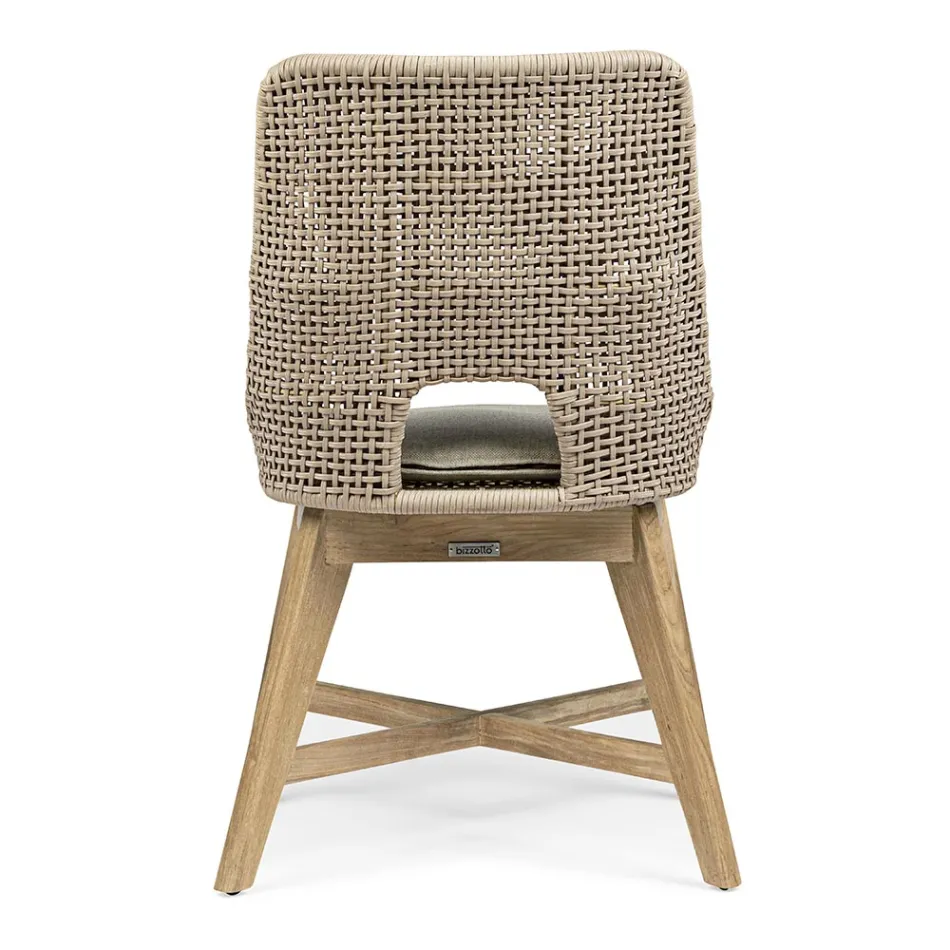 Chaise d'extérieur en corde et tissu avec piètement en teck, Homemotion 2 pièces - Lesya Viadurini