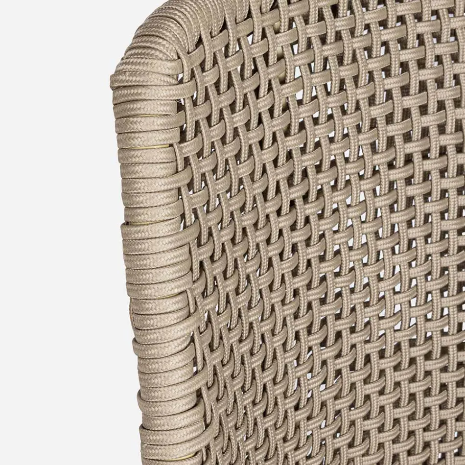 Chaise d'extérieur en corde et tissu avec piètement en teck, Homemotion 2 pièces - Lesya Viadurini