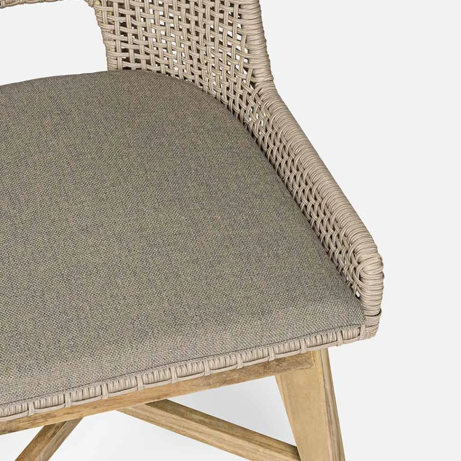 Chaise d'extérieur en corde et tissu avec piètement en teck, Homemotion 2 pièces - Lesya Viadurini