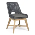 Chaise d'extérieur en corde et tissu avec piètement en teck, Homemotion 2 pièces - Lesya Viadurini