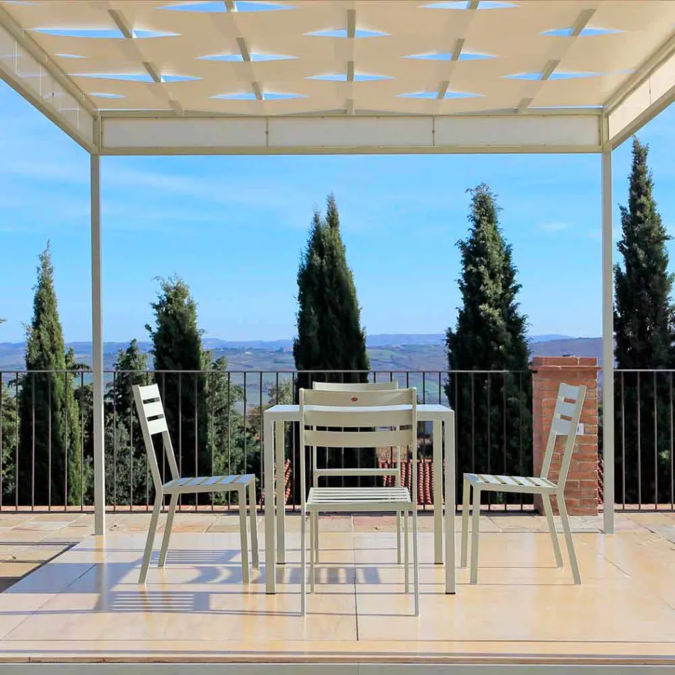 Chaise d'Extérieur en Fer Peint Blanc Perle Fabriqué en Italie 4 Pièces - Bernie Viadurini