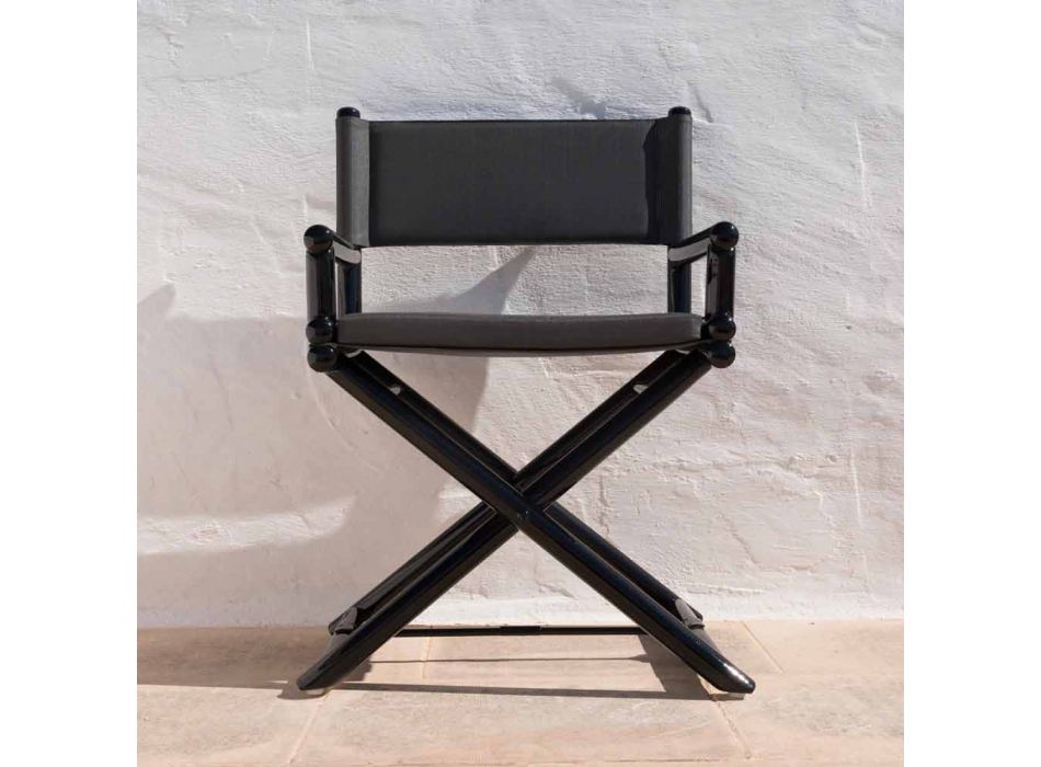 Chaise d'extérieur en bois naturel ou tissu design noir et refermable - Suzana Viadurini