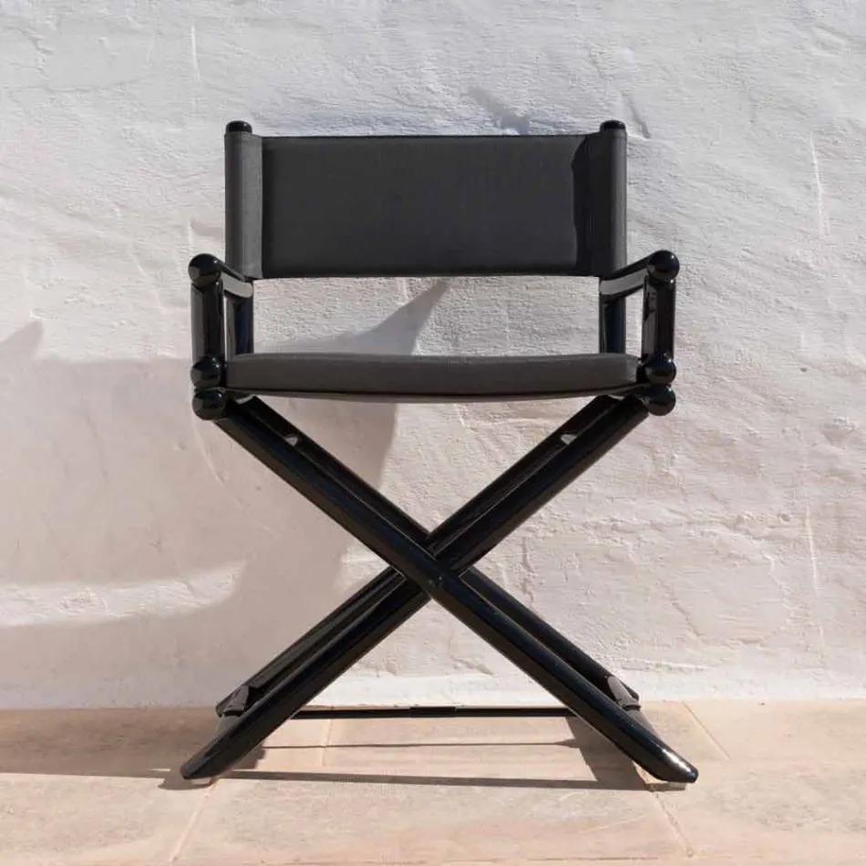 Chaise d'extérieur en bois naturel ou tissu design noir et refermable - Suzana Viadurini