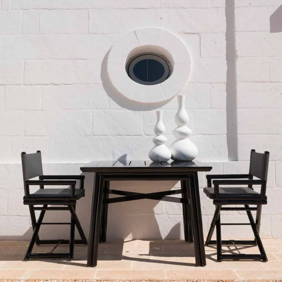 Chaise d'extérieur en bois naturel ou tissu design noir et refermable - Suzana Viadurini