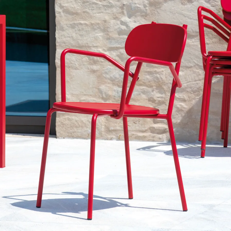 Chaise d'extérieur en métal avec accoudoirs Made in Italy 4 pièces - Pixie Viadurini