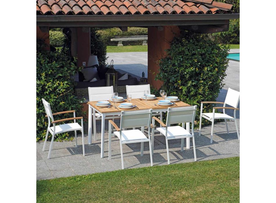 Chaise de jardin empilable en aluminium blanc avec accoudoirs - Lyonel Viadurini