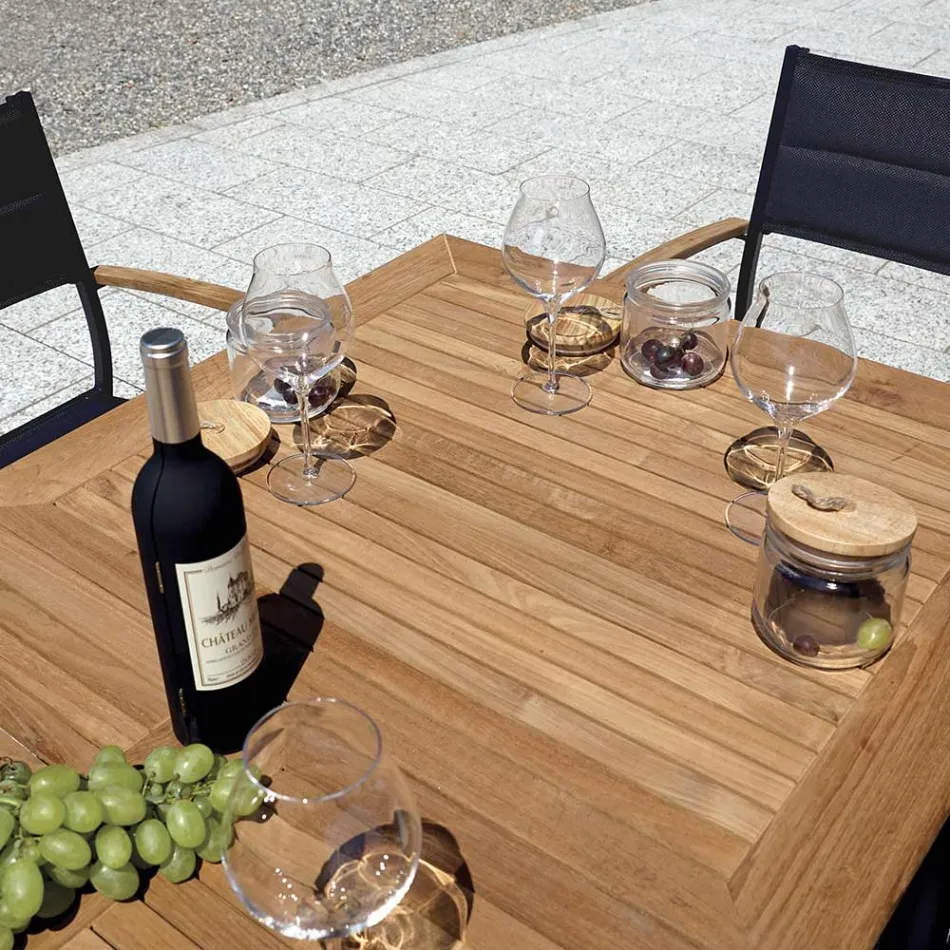 Chaise de jardin empilable en aluminium gris anthracite et teck - Aidan Viadurini