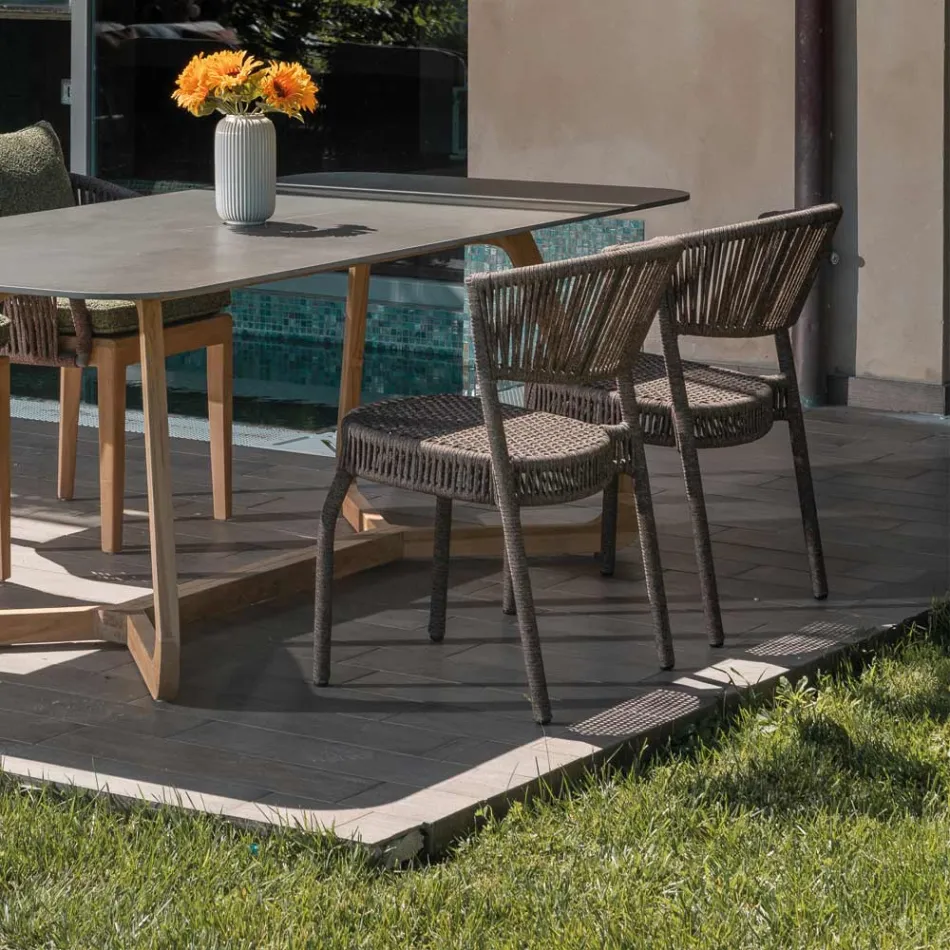 Chaise de jardin en aluminium et tissage de corde - Algedi Viadurini