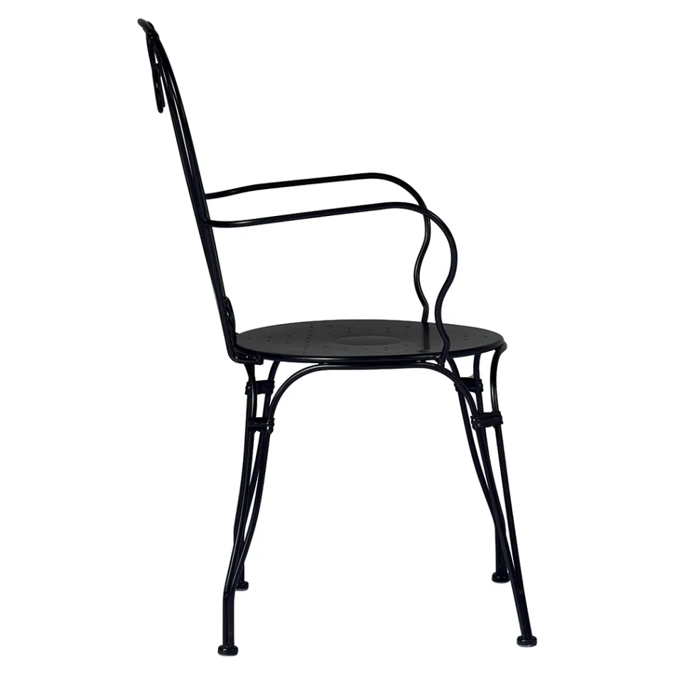 Chaise de jardin en fer peint noir avec structure empilable - Nacim Viadurini