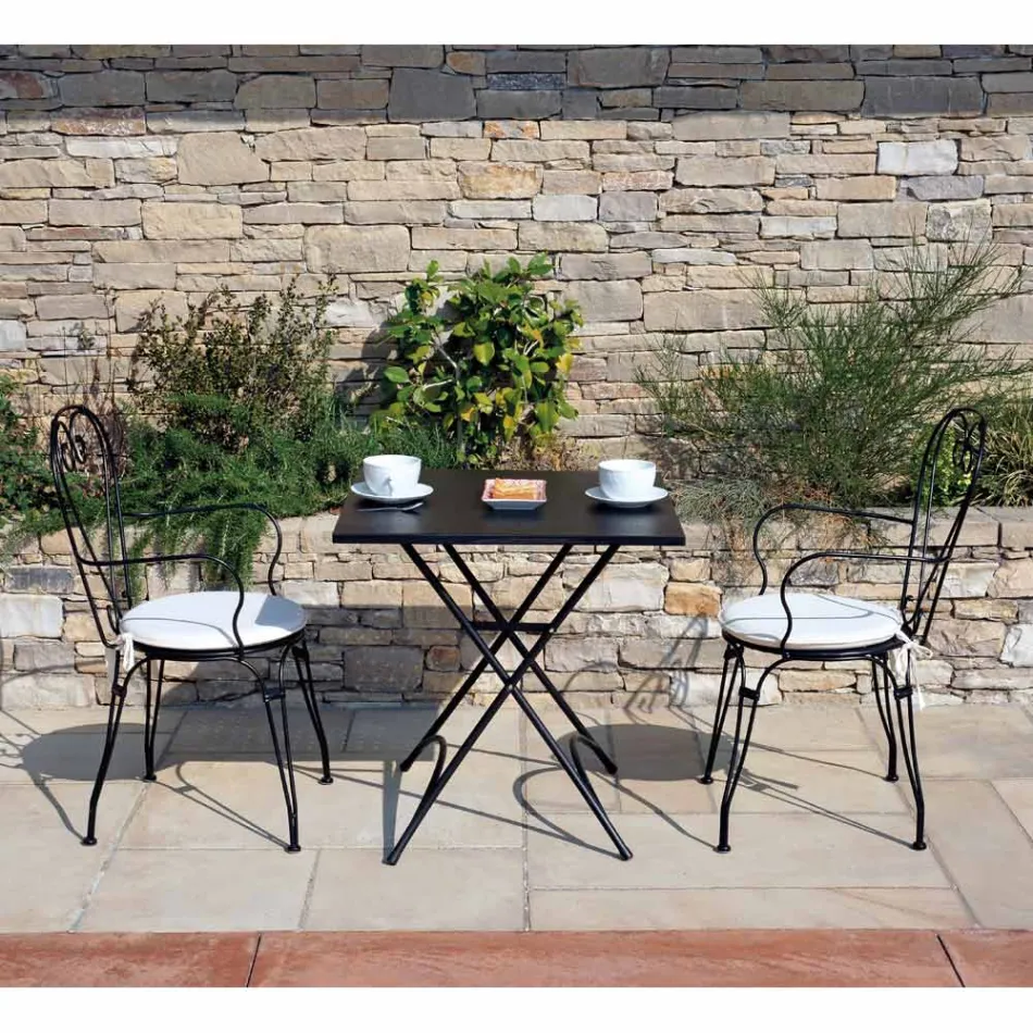 Chaise de jardin en fer peint noir avec structure empilable - Nacim Viadurini