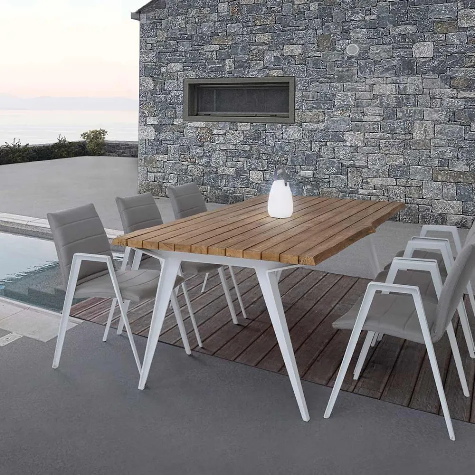 Chaise de jardin moderne avec accoudoirs en aluminium blanc Homemotion - Liliana Viadurini