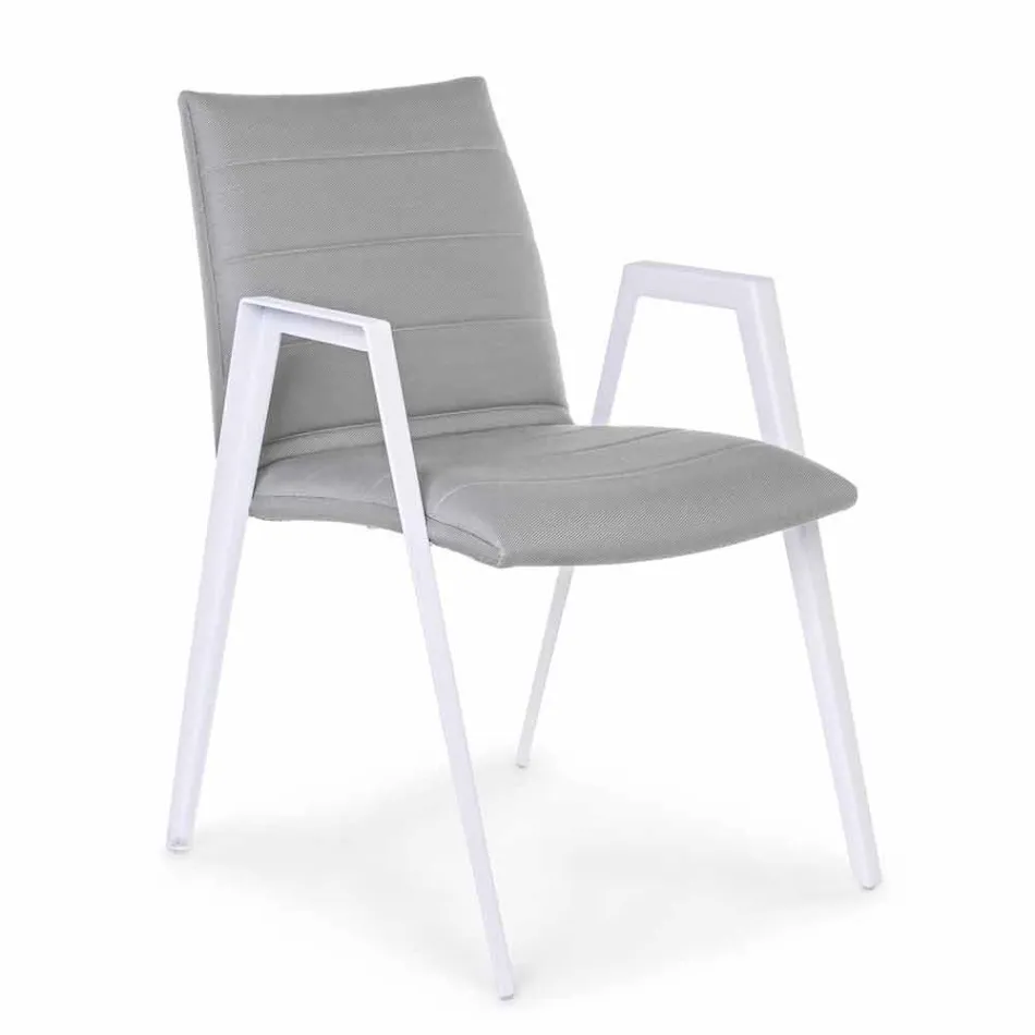 Chaise de jardin moderne avec accoudoirs en aluminium blanc Homemotion - Liliana Viadurini