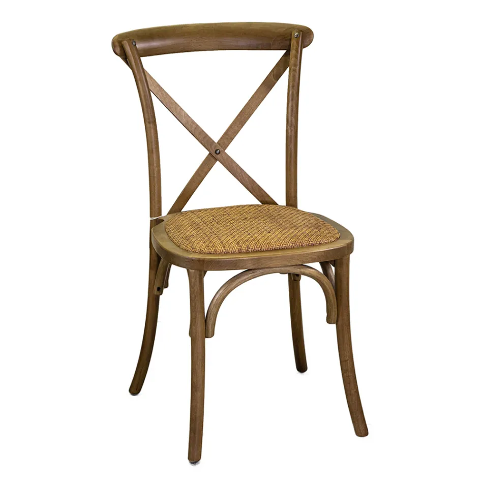 Chaise d'intérieur empilable en bois de bouleau et assise en rotin - Barriera Viadurini