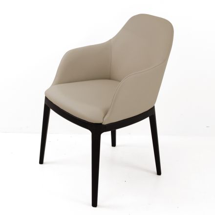 Chaise de salle à manger avec accoudoirs en cuir couleur glace Made in Italy - Lyanne Viadurini