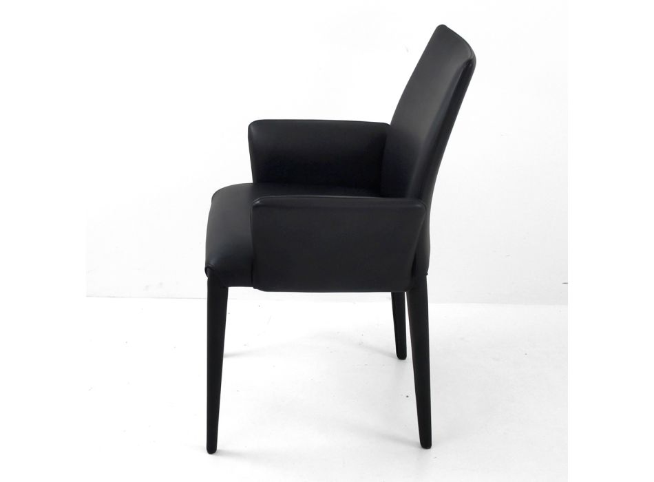 Chaise de salle à manger avec accoudoirs rembourrée en cuir noir Made in Italy - Meyer Viadurini