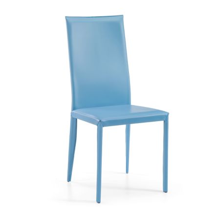 Chaise de salle à manger à dossier haut en cuir bleu fabriquée en Italie - Volants Viadurini