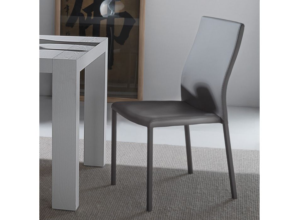 Chaise de salle à manger avec structure et assise en écocuir coloré, 4 pièces - Alba Viadurini