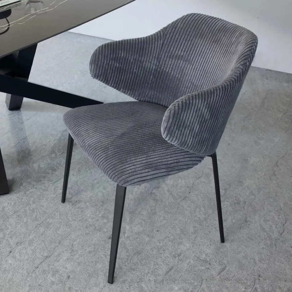 Chaise de salle à manger avec structure en métal et assise en velours côtelé - Ridni Viadurini
