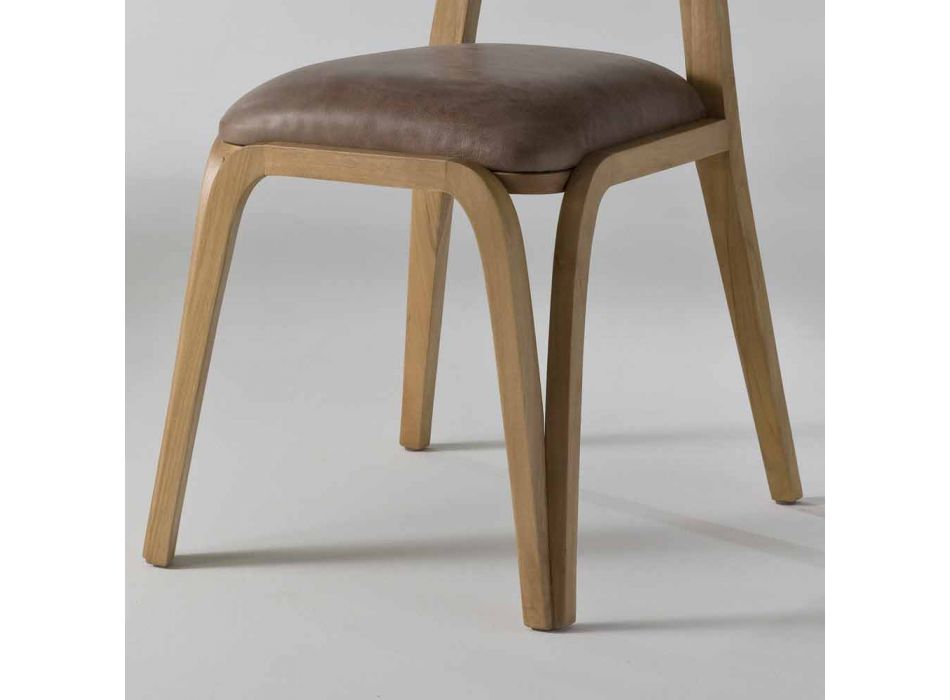 chaise à manger en bois et en cuir design moderne, l.41xp.46 cm, Carol Viadurini