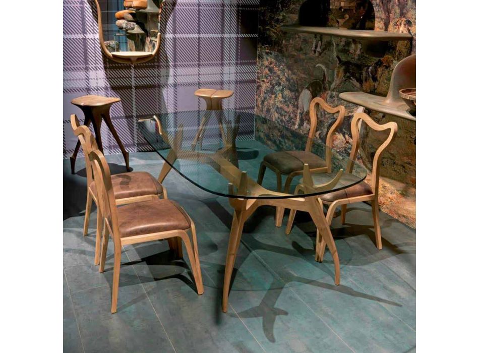 chaise à manger en bois et en cuir design moderne, l.41xp.46 cm, Carol Viadurini