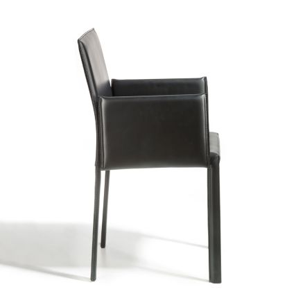Chaise de salle à manger design avec accoudoirs rembourrée en cuir fabriquée en Italie - Tara Viadurini