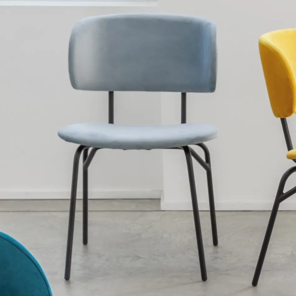Chaise de salle à manger en métal et velours antitache, 2 pièces - Valnerina Viadurini