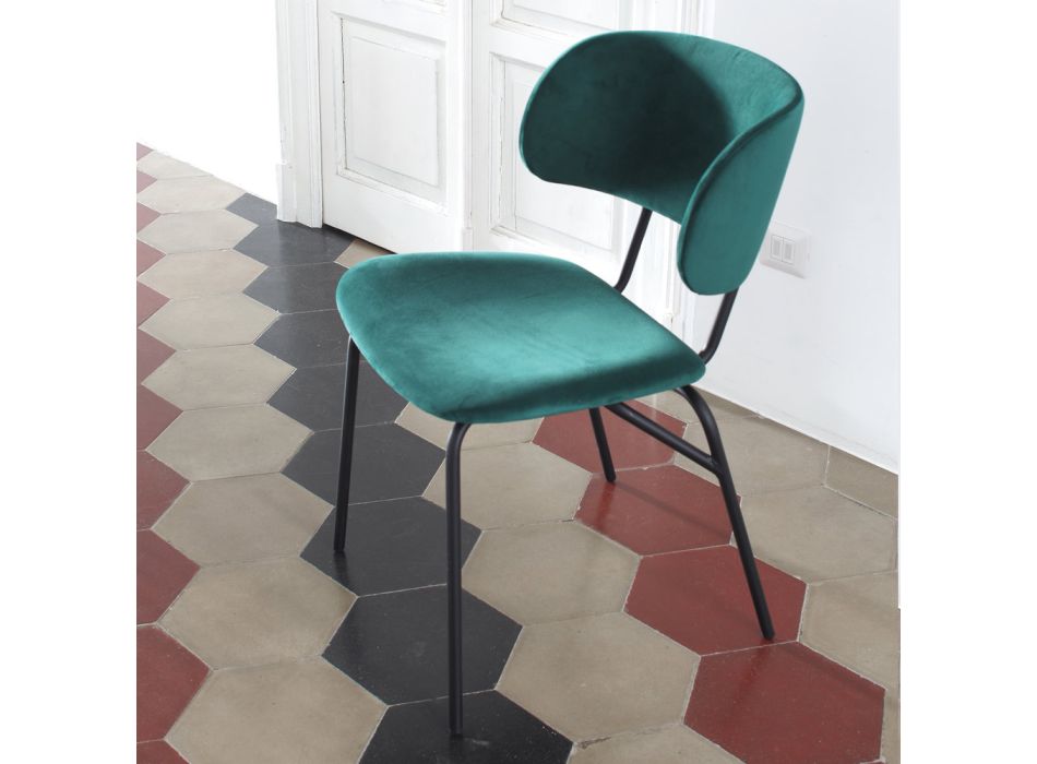 Chaise de salle à manger en métal et velours antitache, 2 pièces - Valnerina Viadurini