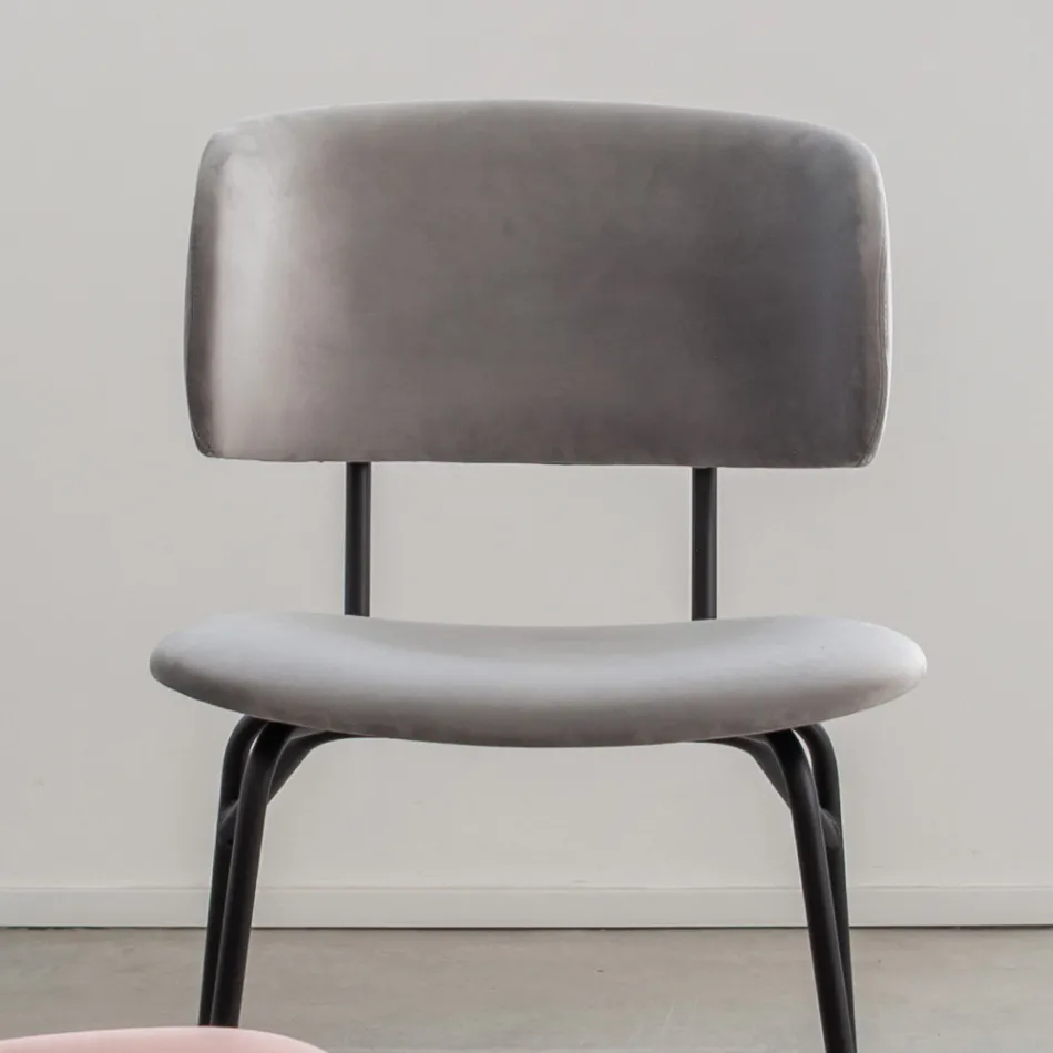 Chaise de salle à manger en métal et velours antitache, 2 pièces - Valnerina Viadurini