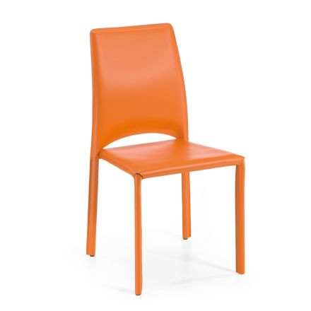 Chaise de salle à manger en cuir régénéré orange fabriquée en Italie - Arbre Viadurini