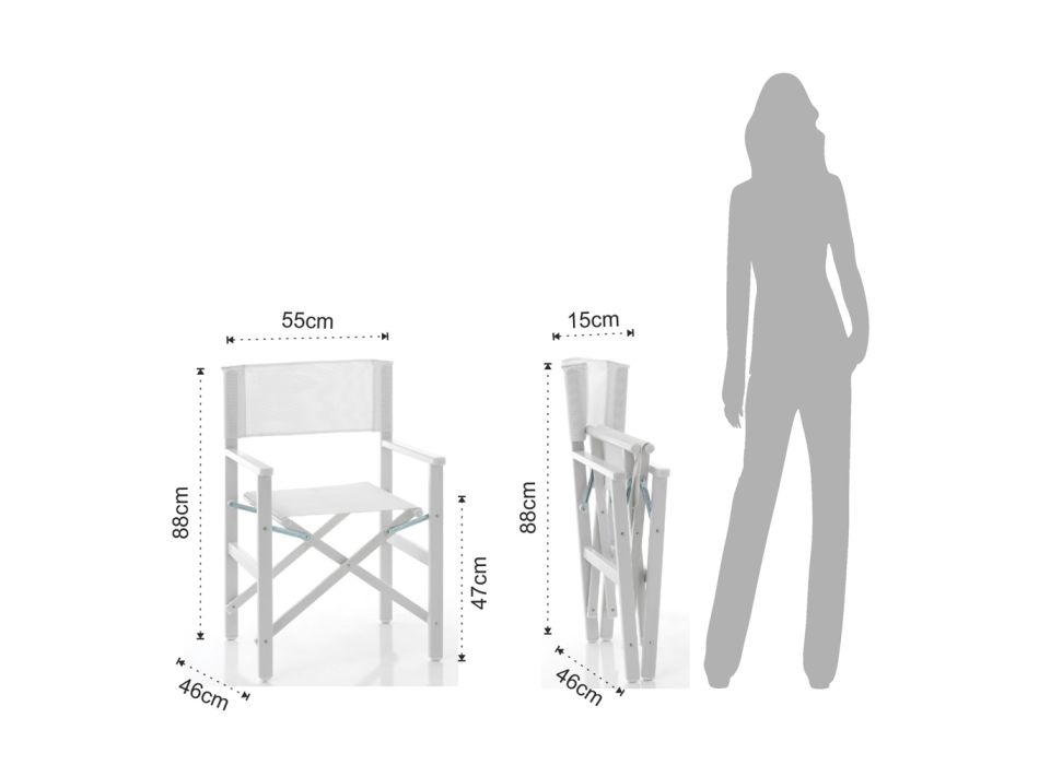 Chaise de Réalisateur Pliante en Aluminium et Textilène - Fluoré Viadurini