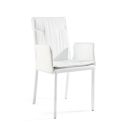 Chaise de salon avec accoudoirs en cuir blanc fabriquée en Italie - Casetta Viadurini