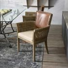 Chaise de salon en bois, tissu et cuir véritable avec accoudoirs - Sinensis Viadurini