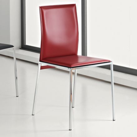Chaise de salon design en métal chromé et cuir régénéré - Gautier Viadurini