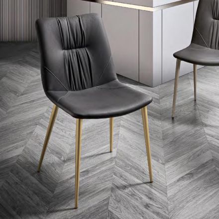 Chaise de salon en tissu fibre effet cuir et métal fabriquée en Italie - Gohan Viadurini