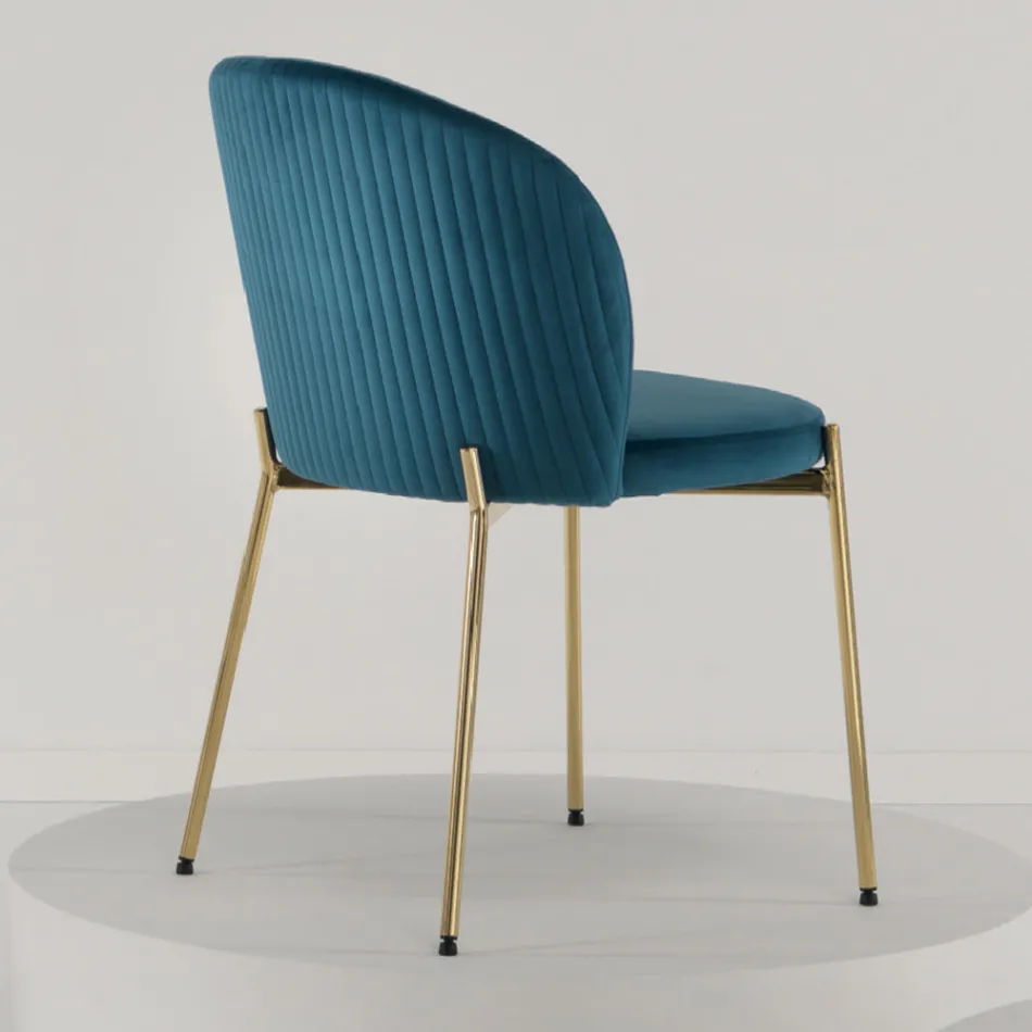 Chaise de Salon en Velours Tapissé et Métal Doré 4 Pièces - Assunta Viadurini