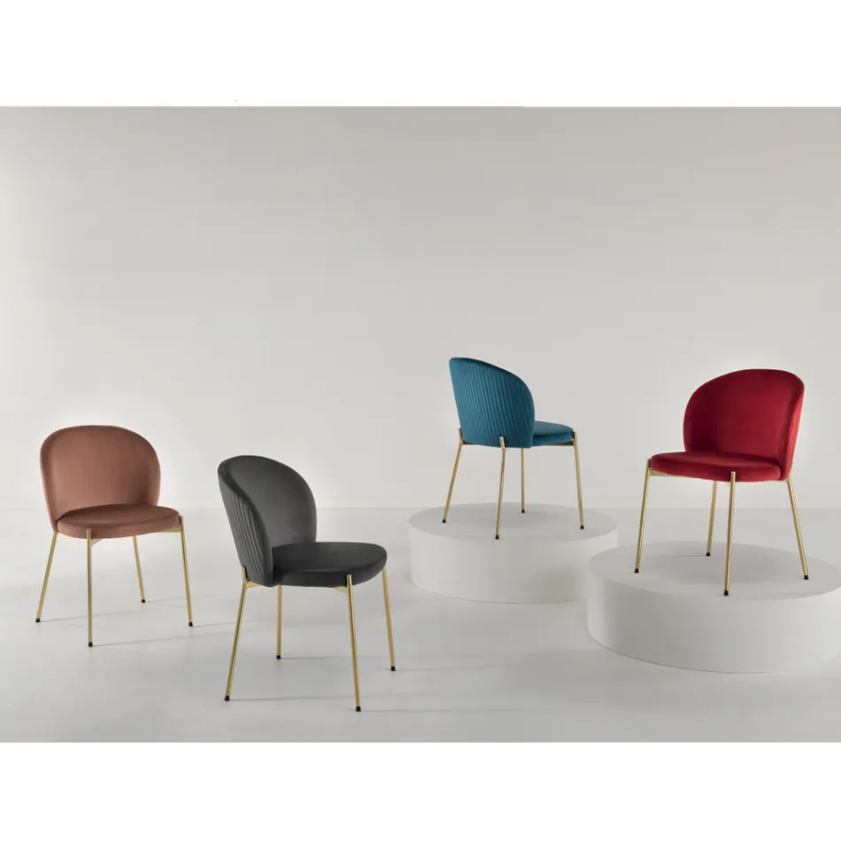 Chaise de Salon en Velours Tapissé et Métal Doré 4 Pièces - Assunta Viadurini