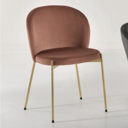 Chaise de Salon en Velours Tapissé et Métal Doré 4 Pièces - Assunta Viadurini