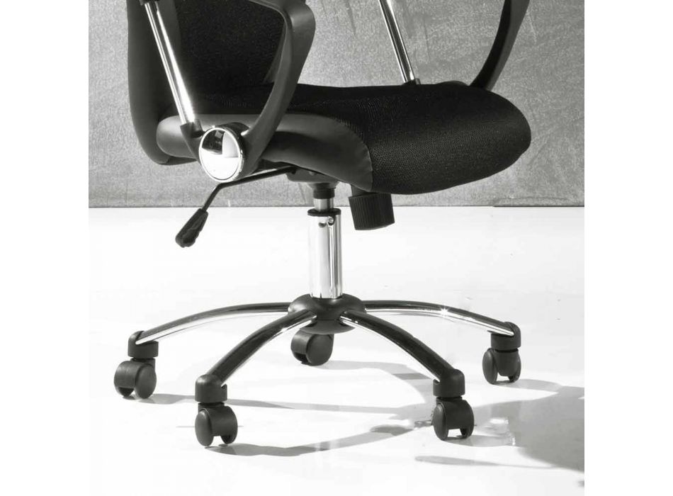 Chaise de bureau à roulettes pivotantes en cuir noir et métal - Amarilda Viadurini