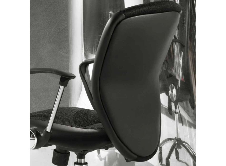 Chaise de bureau à roulettes pivotantes en cuir noir et métal - Amarilda Viadurini