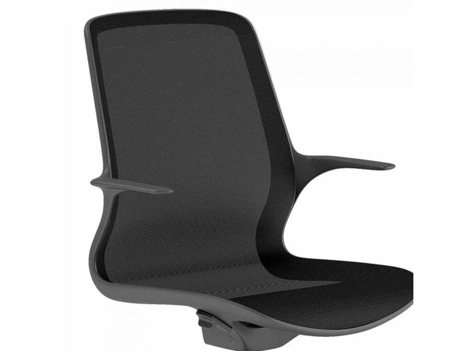 Chaise de bureau avec roues pivotantes en filet noir et nylon noir - Ayumu Viadurini
