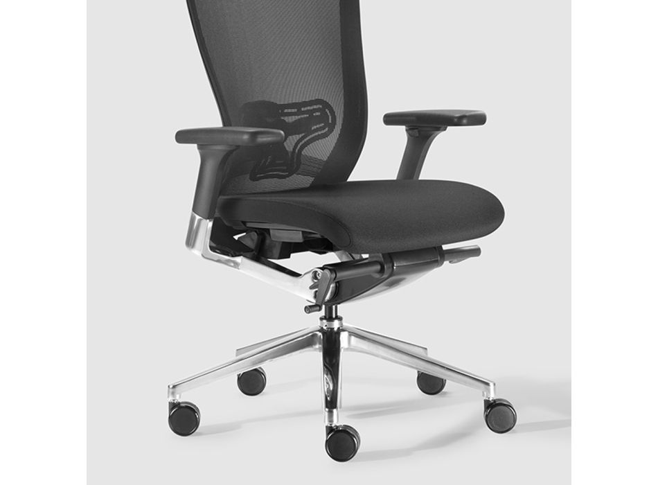 Chaise de bureau ergonomique avec roulettes en tissu et simili cuir - Takeshi Viadurini