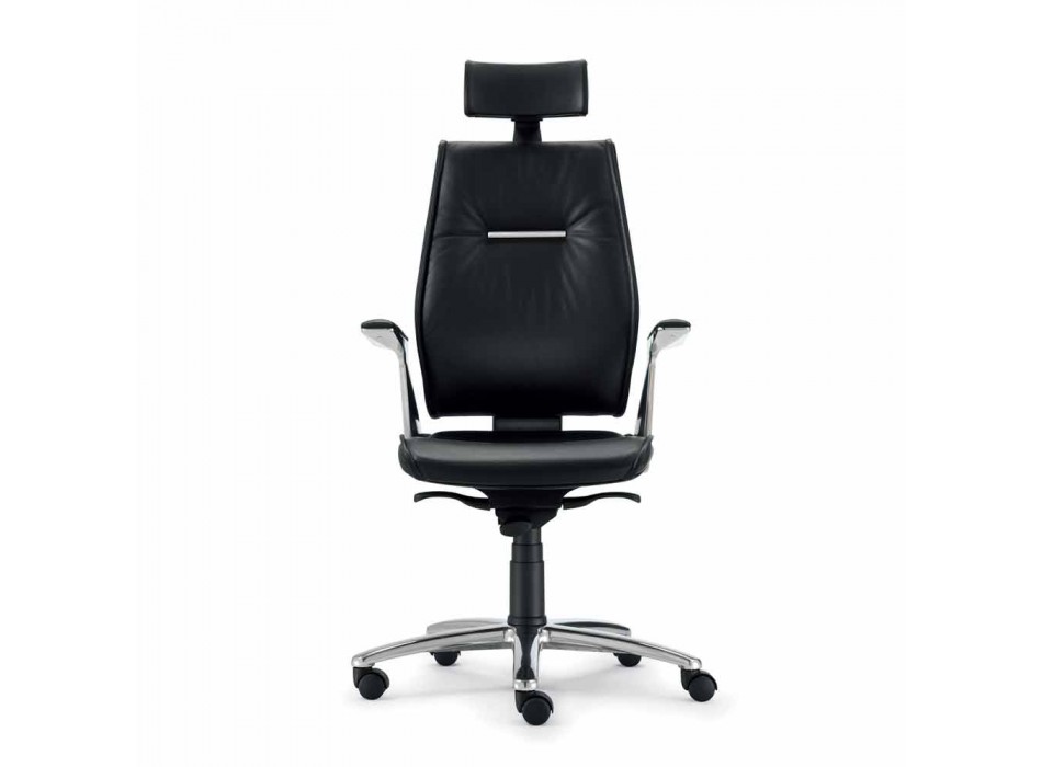 chaise de bureau ergonomique en cuir type de grain de peau de vache Ines Viadurini