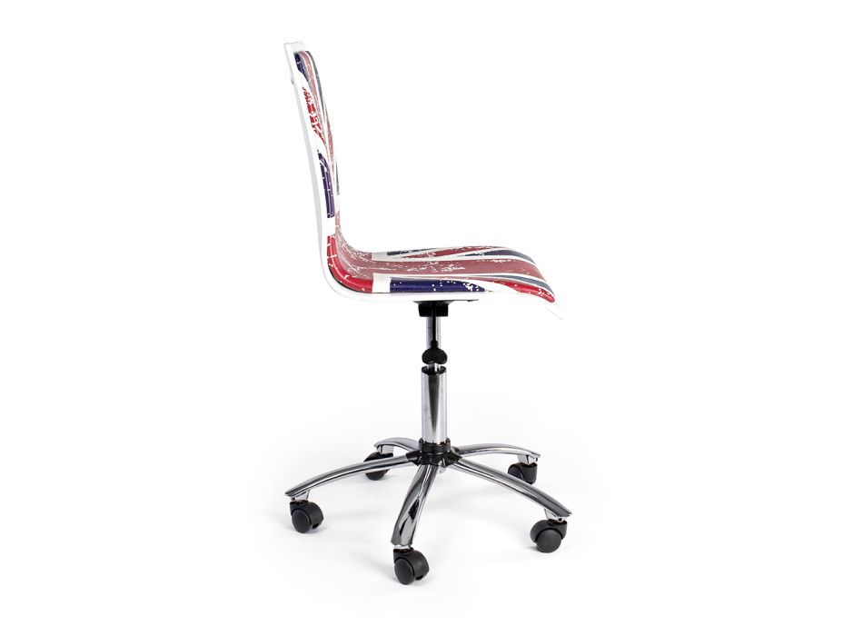 Chaise de bureau pivotante en acier et éco-cuir avec imprimé drapeau - Lollo Viadurini