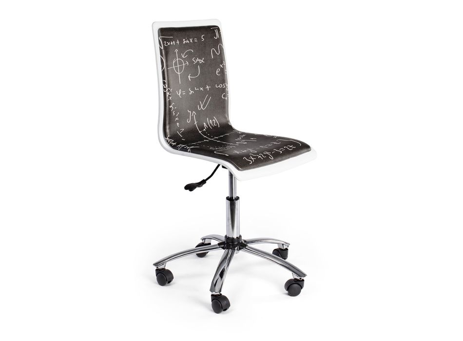 Chaise de bureau pivotante en acier et cuir écaille imprimé tableau noir - Lollo Viadurini