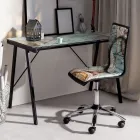 Chaise de bureau pivotante en acier et cuir écologique avec impression de carte - Lollo Viadurini