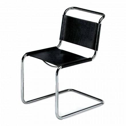 Chaise de bureau en cuir avec structure en acier chromé Made in Italy - Elite Viadurini