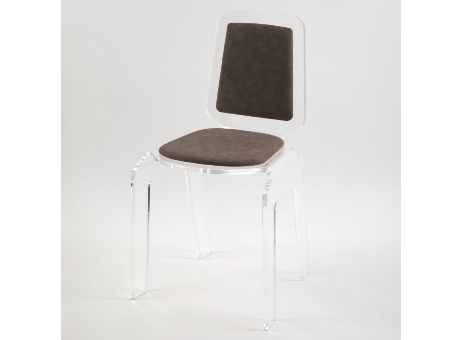 Chaise Design en Cristal Acrylique Transparent et Tissu Coloré - Derbena Viadurini