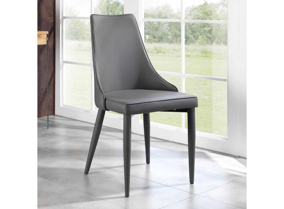 Chaise design moderne rembourrée en simili cuir gris Carolina, 4 pièces Viadurini