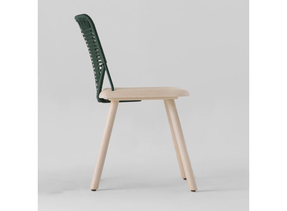 Chaise de haute qualité en bois, métal et corde Made in Italy, 2 pièces - Mandal Viadurini