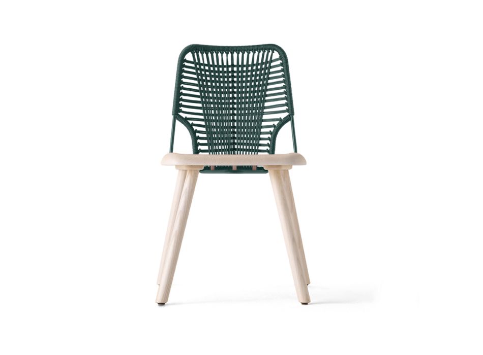 Chaise de haute qualité en bois, métal et corde Made in Italy, 2 pièces - Mandal Viadurini